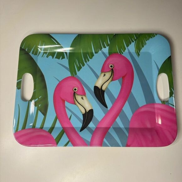 Noteworthy Flamingos and Palm Trees Tropical Melamine 15”x11” Serving Tray EUC - Picture 1 of 6